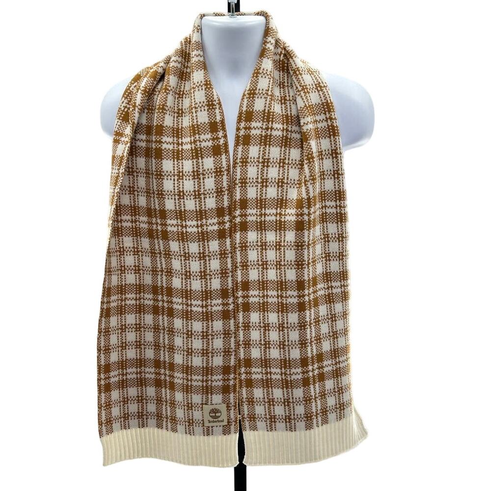 NWT Timberland Tan and White Houndstooth Knit Scarf O/S Heritage Oxford Scholar